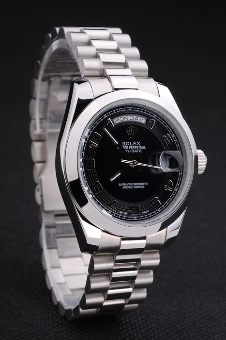 Swiss Rolex Day-Date Bracelet en acier inoxydable à cadran noir 80294