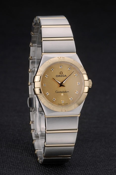 Swiss Lady Omega Constellation Golden Dial Bracelet en acier inoxydable 80292